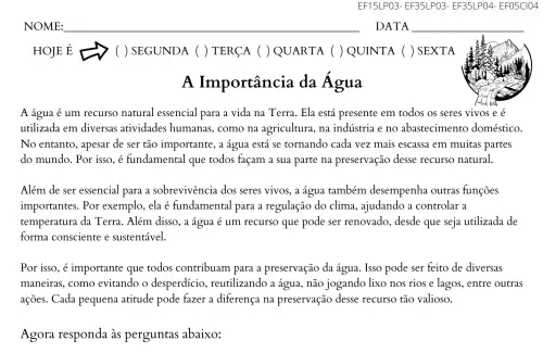 atividade 5º ano dia mundial da água